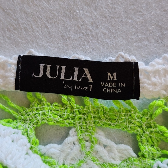 JULIA Cropped Patchwork Crochet Tank Top in Neon Green & White Size Medium - Picture 2 of 9